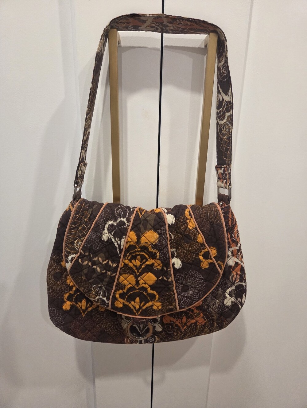 Marie By Giftcraft Y2k Quilted Floral Pattern Shoulder Bag in Brown and Orange